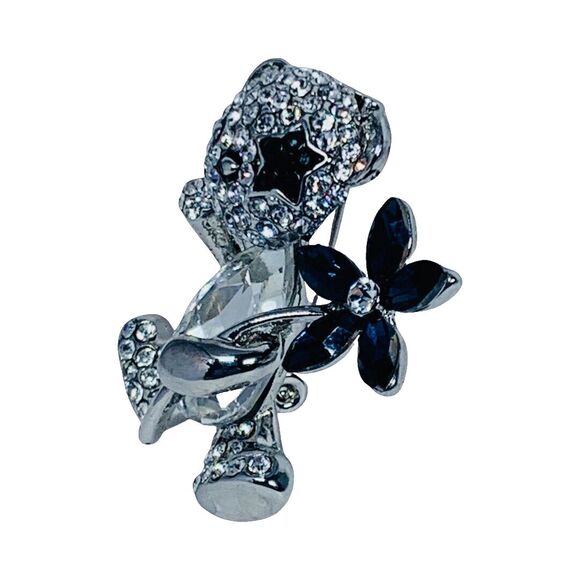 Swarovski Crystal Teddy Bear Brooch Pin 1.5" Whimsical Star Eye Shimmering - Picture 4 of 12